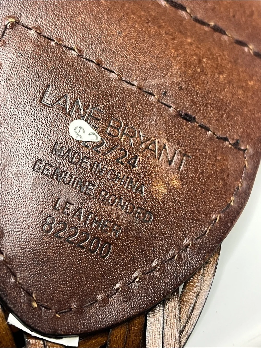 Lane Bryant Braided Leather Belt with Round Silver Buckle - Chestnut Brown